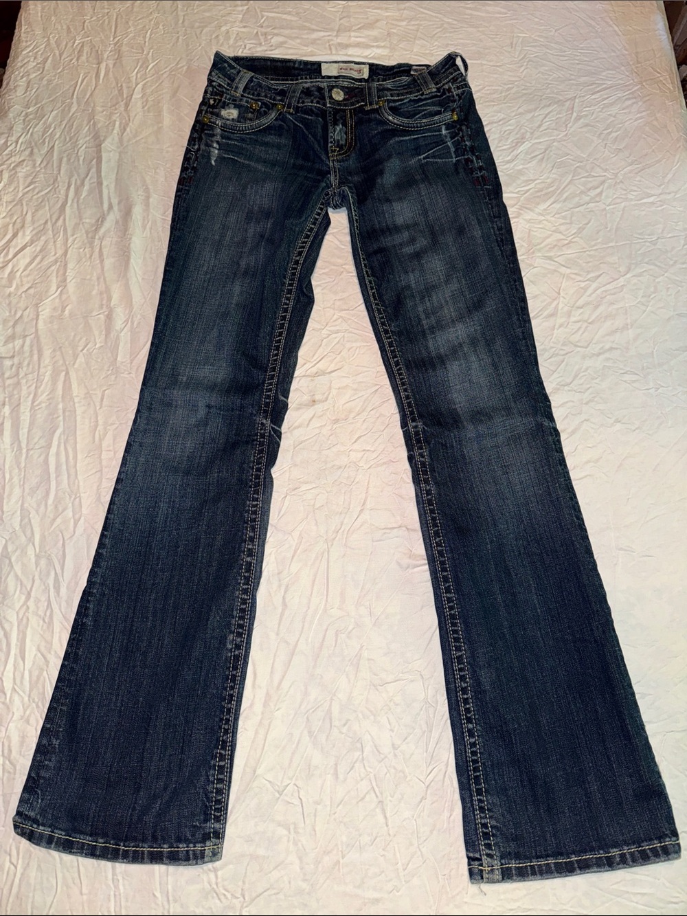 MEK Denim USA Women’s Capetown Bootcut Jeans Size 28x34 Y2K Thick Stitch Long